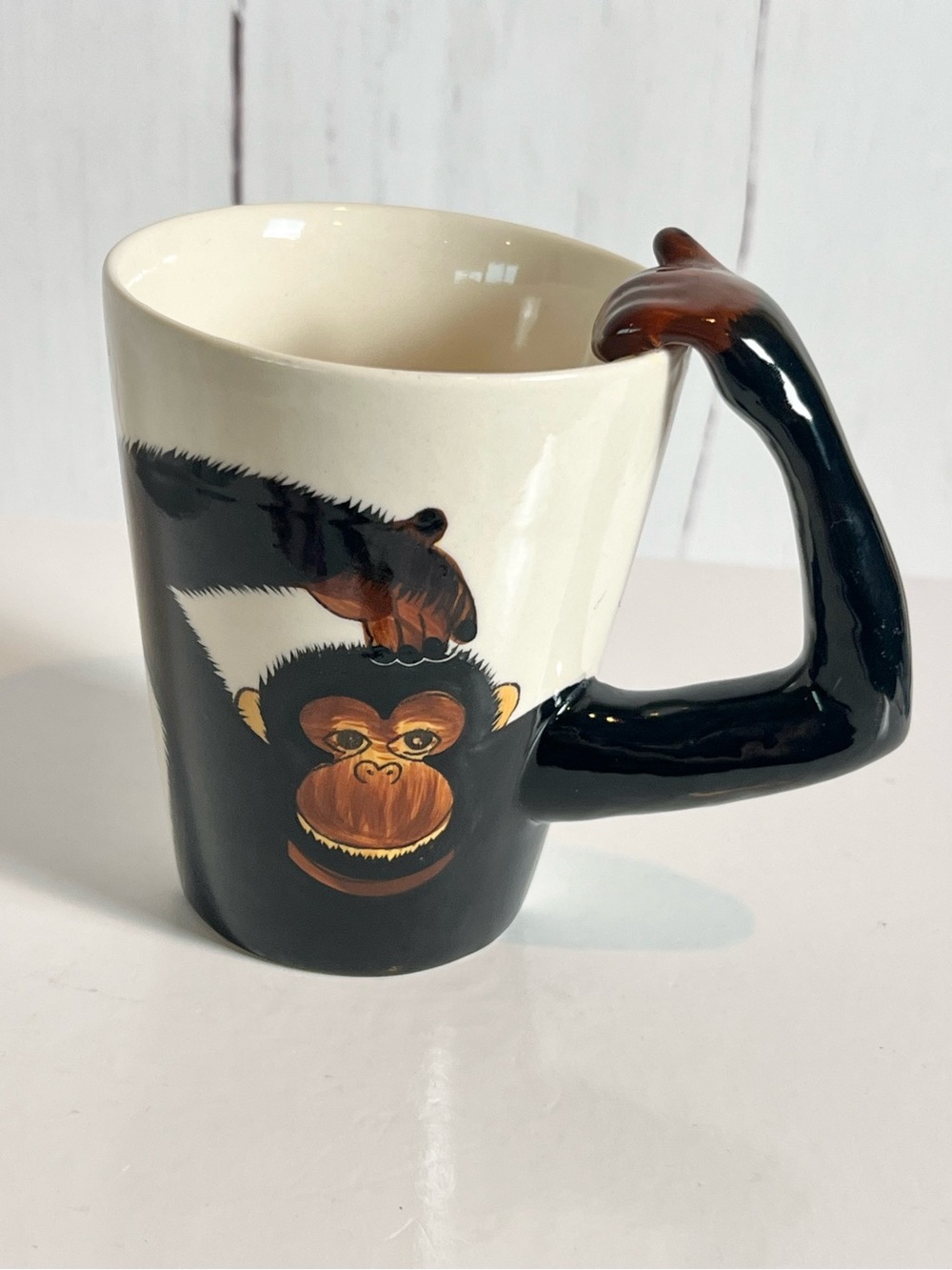 World Market Monkey Chimpanzee Mug Arm Handle Ceramic Made Thailand
